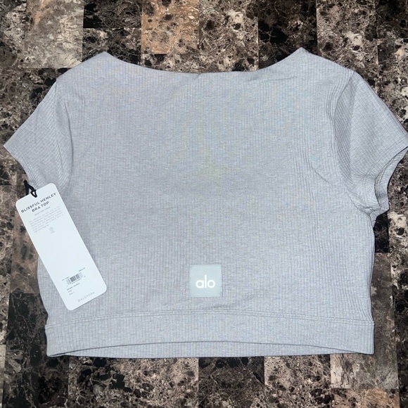 ALO YOGA BLISSFUL HENLEY BRA TOP HEATHER GREY COLOR NWT - Picture 3 of 11